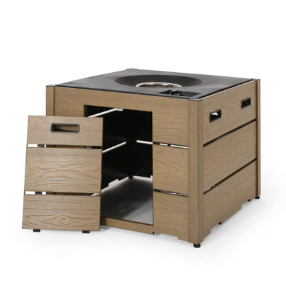 Outdoor 31" WPC Base Square Propane Fire Pit - 40,000 BTU, Brown