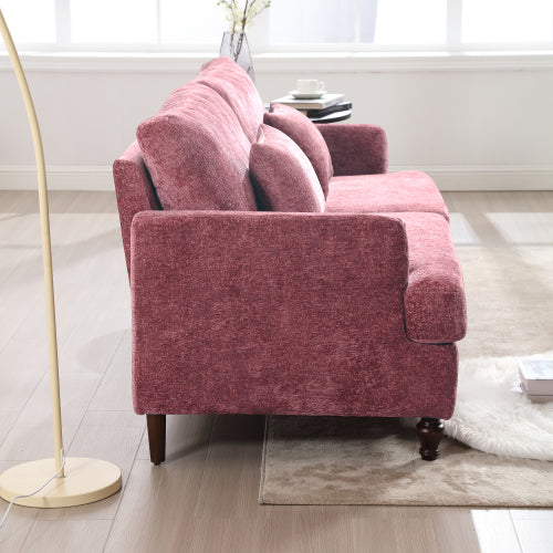Mid-Century Modern Wine-Red Chenille 2-Seat Loveseat, Wood Legs
