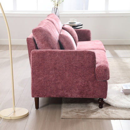 Mid-Century Modern Wine-Red Chenille 2-Seat Loveseat, Wood Legs