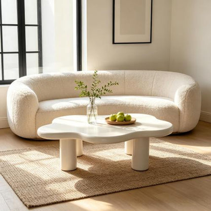 40 Inch White Cloud Coffee Table Modern MDF Living Room Center Table