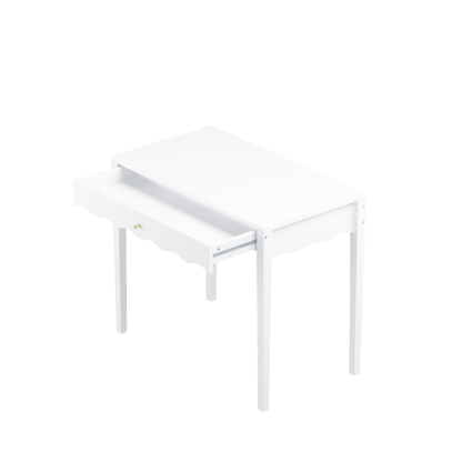 White 35.43inch  Vanity Desk with Drawer ¨C Modern Makeup Table with Scalloped Front & Gold Knob, Compact Writing Desk with 4 Sturdy Legs for Bedroom, Small Home Office & Apartment Spaces