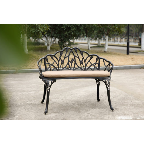 Tulip Patio Garden Bench Metal Park Bench Cast Aluminum Outdoor Furniture with Floral Rose for Patio,Park,Lawn,Yard
Black withe cushion