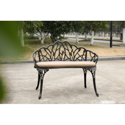 Tulip Patio Garden Bench Metal Park Bench Cast Aluminum Outdoor Furniture with Floral Rose for Patio,Park,Lawn,Yard
Black withe cushion