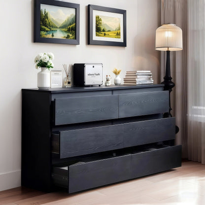 6 Drawer Black Dresser, Modern Bedroom Dresser with Spacious Countertop, Wood Storage Cabinet with Concealed Handles & 6 Deep Drawers for Bedroom, Living Room, Entryway, 15.7" D x 47.2" W x 30.9" H
