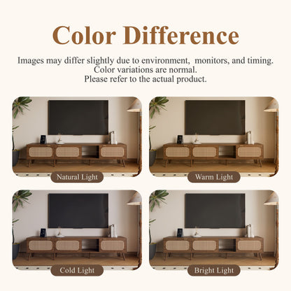 78.7 inch Walnut Rattan TV Stand Soft Close Doors Fits 75/80/85 Inch TV