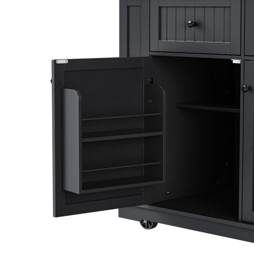 48inch Kitchen Island with 2 Bar Stools, Power Outlet, Internal Storage Rack, Kitchen Storage Cart on 5 Wheels with Drop Leaf, 5 Open Side Racks, Drawers, Black (Old SKU N707S000015B)(Three Packages)