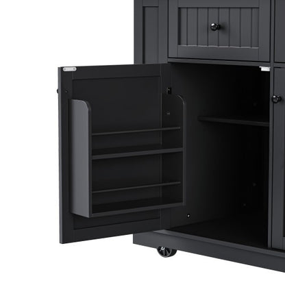 48inch Kitchen Island with 2 Bar Stools, Power Outlet, Internal Storage Rack, Kitchen Storage Cart on 5 Wheels with Drop Leaf, 5 Open Side Racks, Drawers, Black (Old SKU N707S000015B)(Three Packages)