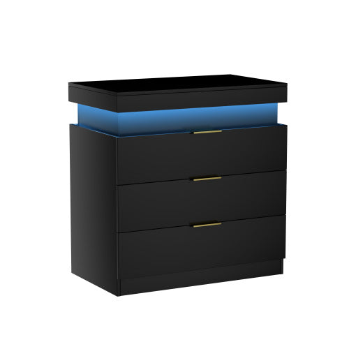 Nightstand with Charging Station and LED Lights,Night Stand with Sliding Top for Bedroom,Bedside Table with Drawers,Modern End Side Table,Black.28.8''W x 17''D x 30.5''H.