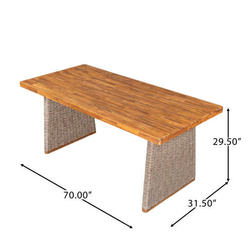 Outdoor Acacia Wood Dining Table,Teak Finish+ Brown Wicker
