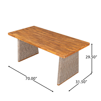 Outdoor Acacia Wood Dining Table,Teak Finish+ Brown Wicker