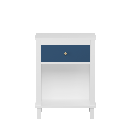 26.77''H Wooden Nightstand with One Drawer One Shelf for Kids, Adults, Navy+Golden handle