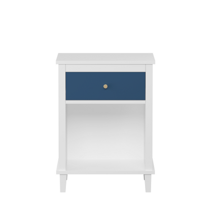 26.77''H Wooden Nightstand with One Drawer One Shelf for Kids, Adults, Navy+Golden handle