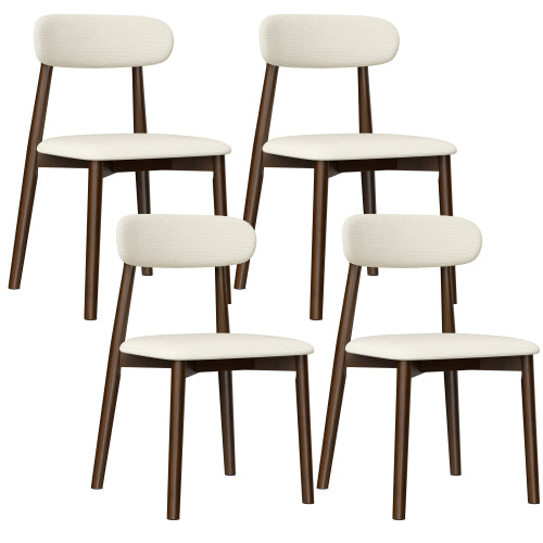 Solid Wood Dining Chairs Set of 4, Walnut Finish, Beige Chenille Upholstered