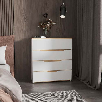 4-Drawer Dresser White and Light Oak
