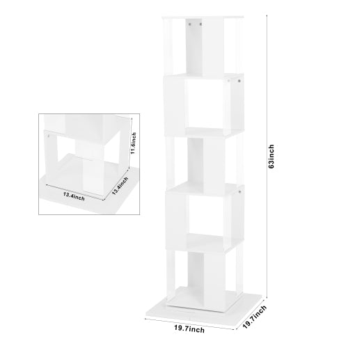 5-Tier 360° Rotating Bookshelf Wood Veneer & Acrylic Panel Anti-Tip Base Modern Home Display Storage Rack