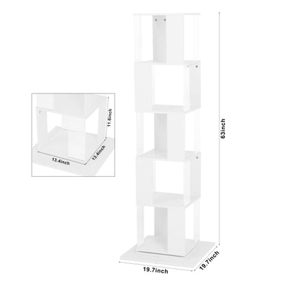 5-Tier 360° Rotating Bookshelf Wood Veneer & Acrylic Panel Anti-Tip Base Modern Home Display Storage Rack