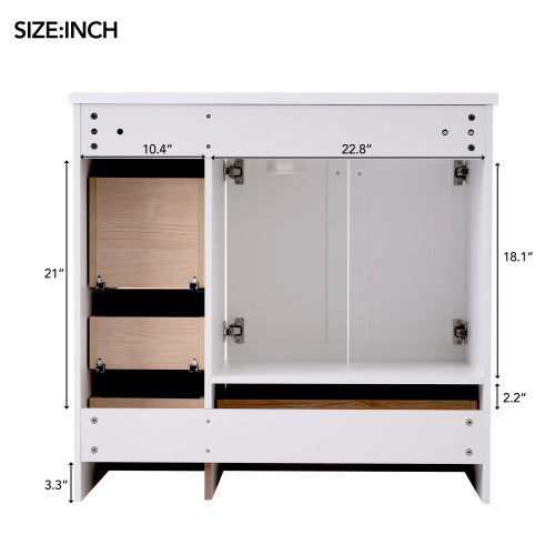 36 inch Shaker Style Free-Standing Bathroom Vanity Cabinet with Ceramic Sink, 4 Soft-close Drawers and 2 Soft-close doors