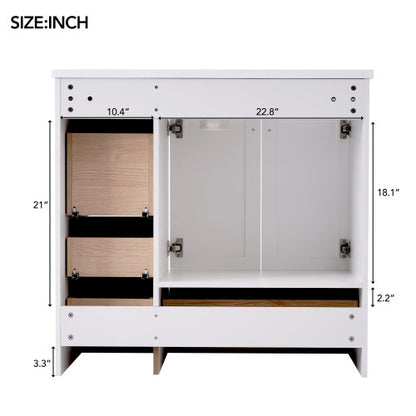 36 inch Shaker Style Free-Standing Bathroom Vanity Cabinet with Ceramic Sink, 4 Soft-close Drawers and 2 Soft-close doors