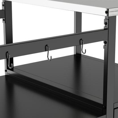 Outdoor Grill Table for Big Green Egg Style BBQ, Metal Grill Cart with Storage Box, Compatible with up to Large Green Egg, Kamado Joe Jr