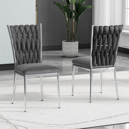 Velvet Upholstered Dining Chairs with Metal Legs, Set of 2, Dark Gray