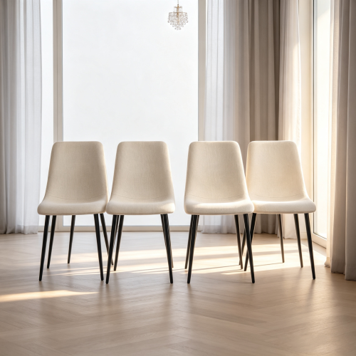 Linen Upholstered Dining Chairs with Black Metal Legs, Set of 4, Beige