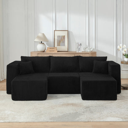Black Compressed Corduroy Compact Minimalist Modular Sectional Sofa
