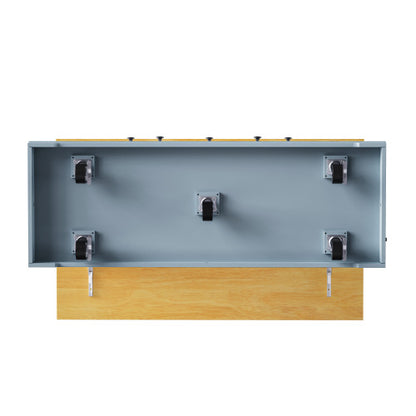 53inch Large Kitchen Island with 2 Bar Stools,Power Outlet,Door Internal Storage Rack,Kitchen Storage Cart on 5 Wheels with Drop Leaf,5 Open Side Racks,3 Drawers,Grey Blue (Three Packages)