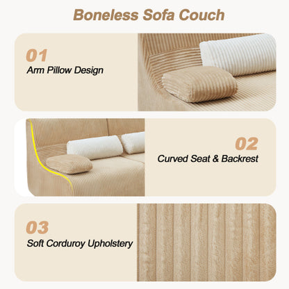 34.2 inch  Coffee Corduroy Boneless Chaise Lounge Sofa