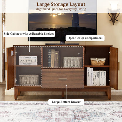 Mid Century TV Stand with Drawer, Cabinets and Storage Shelf