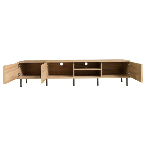78.7 inch Natural Wood Vertical Groove TV Stand Heavy Iron Leg Entertainment Center For 85 inch TV