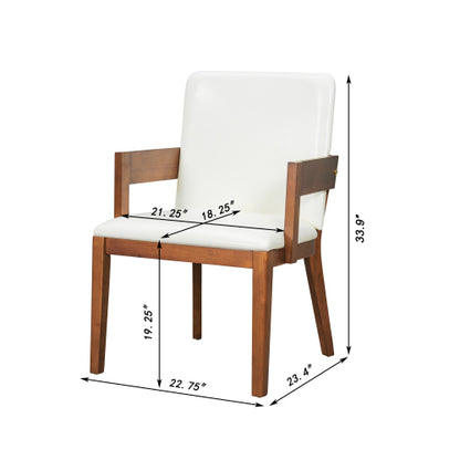Set of 2 Modern Dining Chairs, Walnut Hardwood Frame with White Glossy PU Leather Upholstery