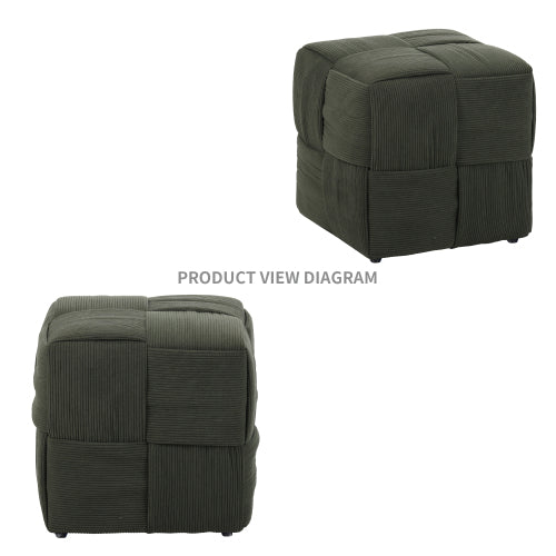 Green Square Corduroy Ottoman Footrest, 300 LBS Sturdy Wood Frame No-Assembly Multiuse Sofa Stool