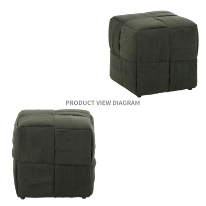 Green Square Corduroy Ottoman Footrest, 300 LBS Sturdy Wood Frame No-Assembly Multiuse Sofa Stool