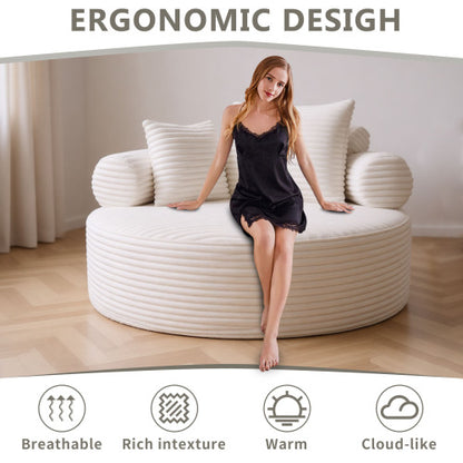White Round Memory-Foam Sofa-Bed,Cloud Couch with 3 Pillows