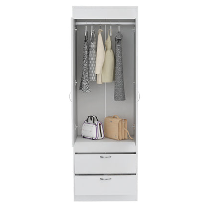 Armoire, Rod, Double Door, Two Drawers, Metal Handles White