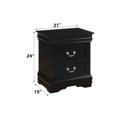 Black 2-Drawer Nightstand with Brushed Nickel Handles