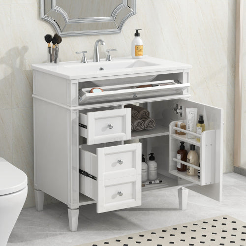 30'' Bathroom Vanity with Top Sink, Modern Bathroom Storage Cabinet with 2 Drawers and a Tip-out Drawer, Single Sink Bathroom Vanity