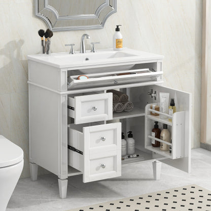 30'' Bathroom Vanity with Top Sink, Modern Bathroom Storage Cabinet with 2 Drawers and a Tip-out Drawer, Single Sink Bathroom Vanity
