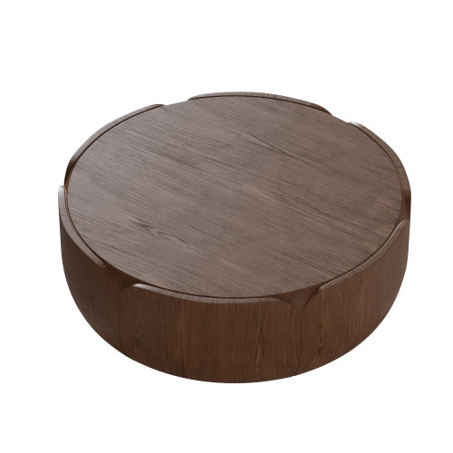 35.63" Round Outdoor Indoor Coffee Table, Modern Wood Grain Drum Center Table, Sturdy MGO (Magnesium Oxide) Waterproof, No-Assembly Table for Patio, Garden, Backyard, Living Room (Brown)