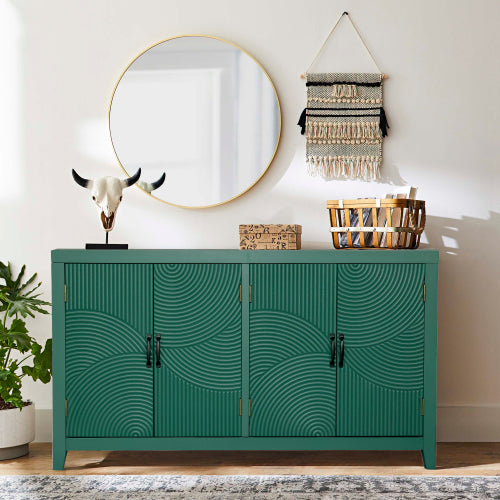 Green Mid Century Accent Cabinet with 4 Doors