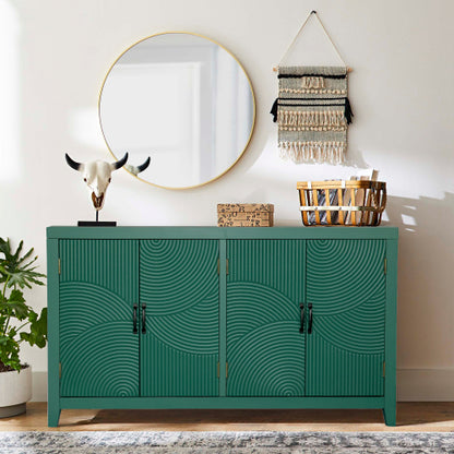 Green Mid Century Accent Cabinet with 4 Doors