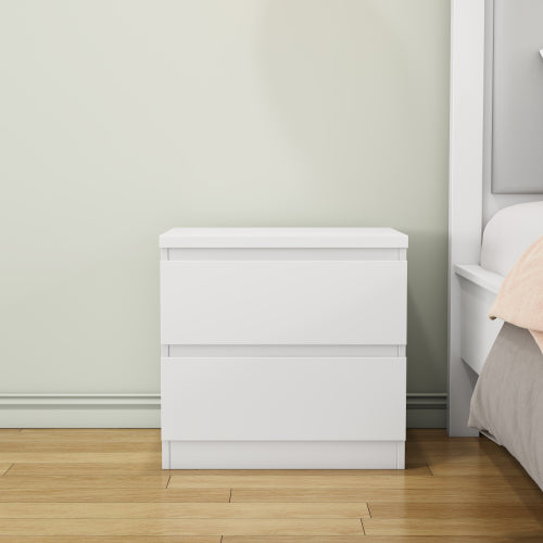 19.7inch White Nightstand with 2 Drawers, Handle Free Storage Side Table for Bedroom