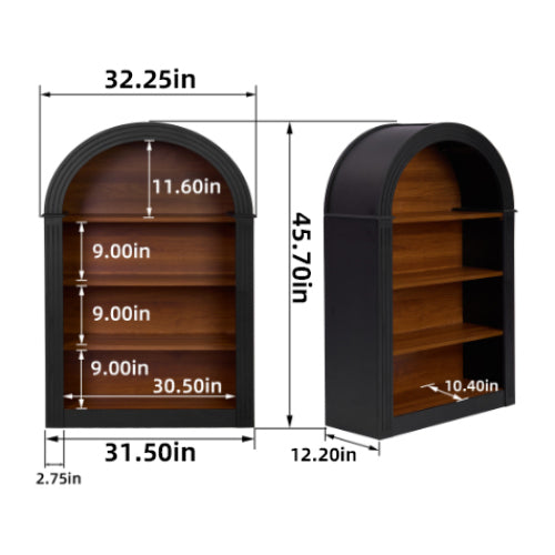 Arched 4-Shelf Tall Wood Bookcase Open Display Storage Shelf Black