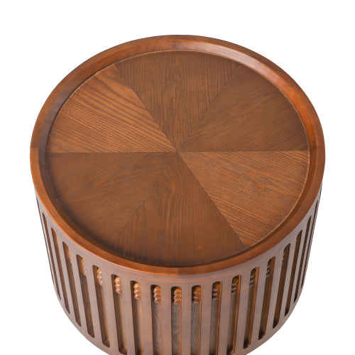 18.9inch  Round Wooden Side Table Walnut Lattice Storage End Table Boho Accent Table