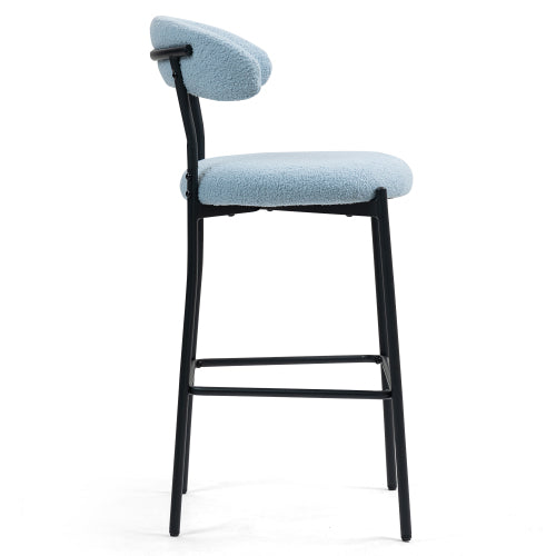 26inch  Counter height bar stools Teddy fabric cover kitchen island counter bar stool with black powder coating base and footrest(BLUE)