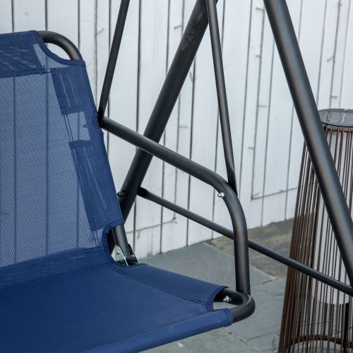 Outsunny 3-Person Porch Swing Bench with Stand & Adjustable Canopy, Armrests, Steel Frame for Outdoor, Garden, Patio, Porch & Poolside, Dark Blue