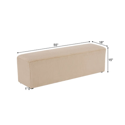 Almond Plush Long Ottoman Bench, Soft Cloud-Like Footstool, Ergonomic Seat for Bedroom and Entrance Hall