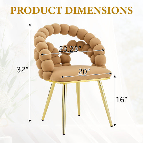 2 Pack Modern Velvet Dining Chairs, Bubble Padded Back Accent Chairs with Gold Metal Legs