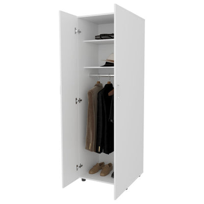 Armoire with 2 Doors and Hanging Rod, White