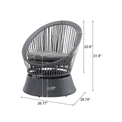 26.7" Modern Gray Swivel Wicker Lounge Chair with Rattan and Iron Frame, Featuring a Stylish Round Design, Perfect for Living Room